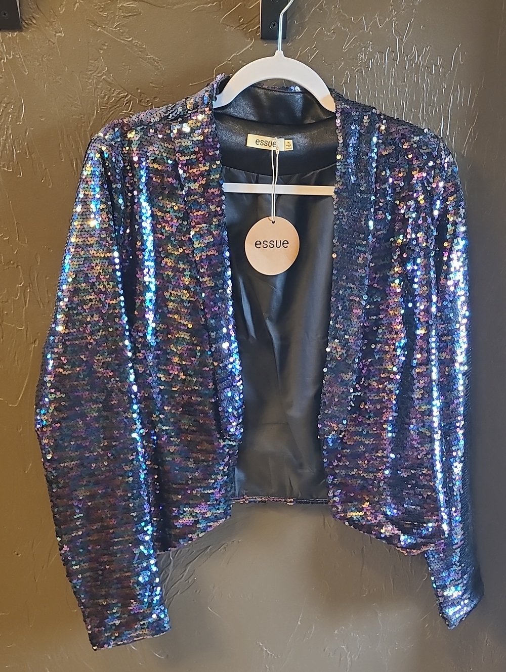 essue Iridescent Sequin Blazer in Blue-Purple